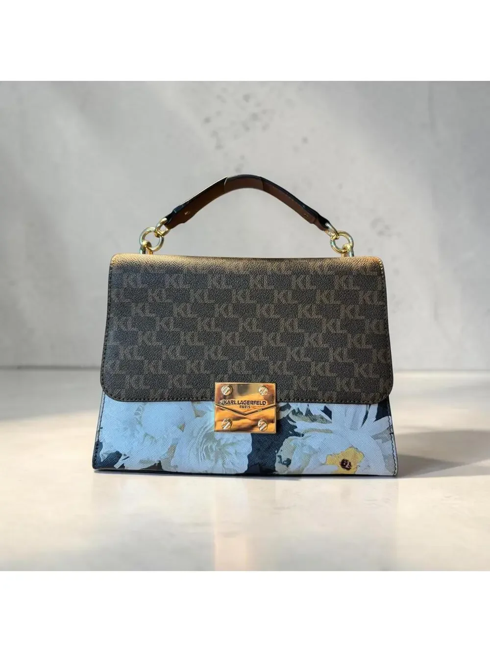 Karl Lagerfeld Signature Floral Print Top Handle Bag